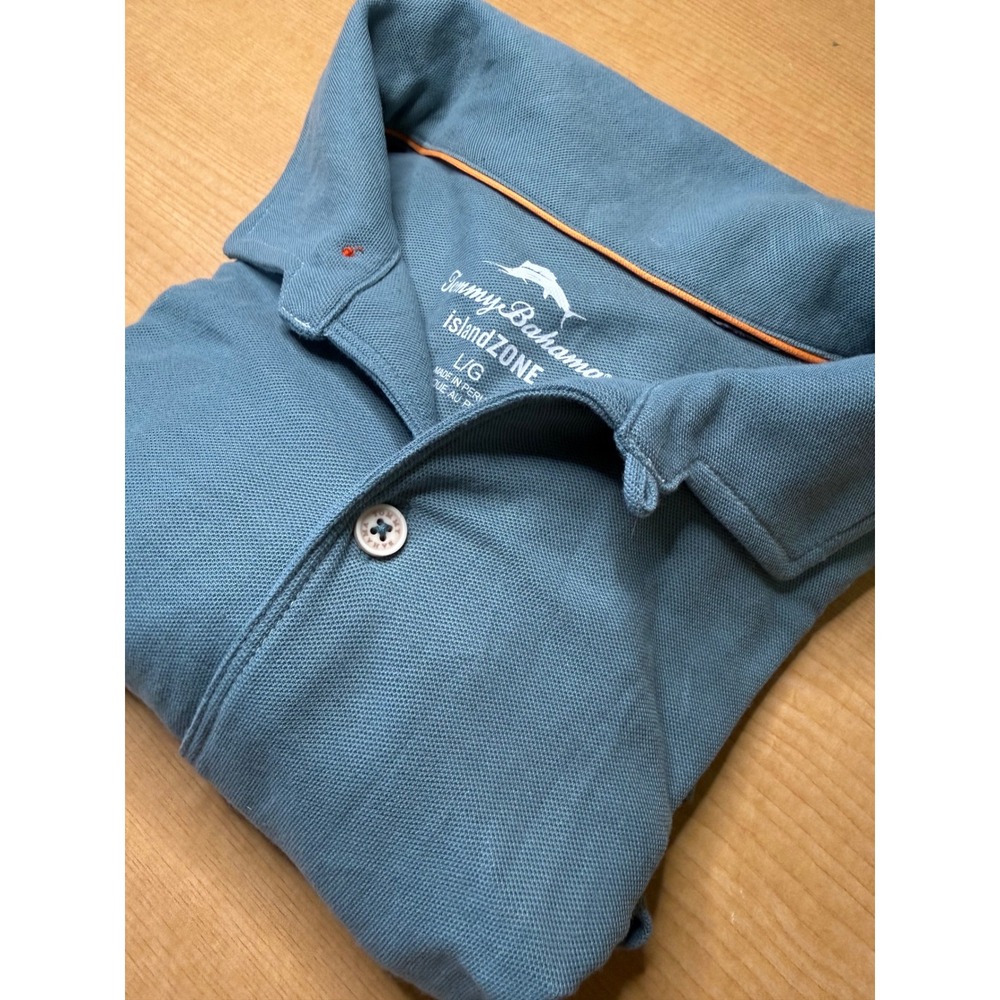 Tommy Bahama IslandZone Mens Large Blue Gray Button Front Polo Short Sleeve